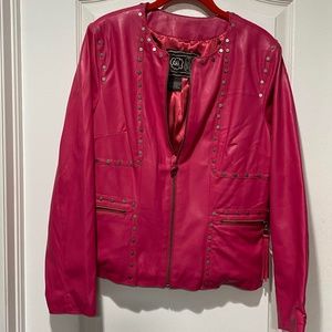 Pink Studded Leather Jacket-100% Leather